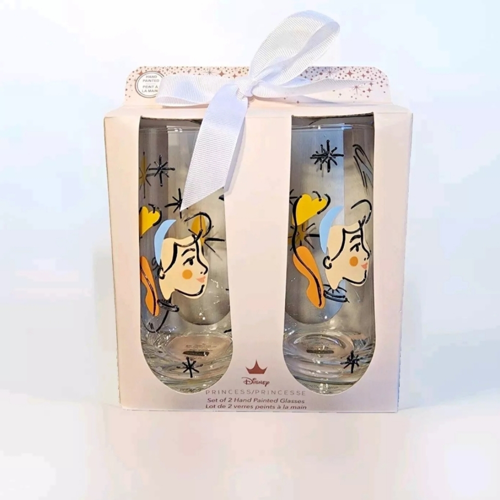 NEW Disney Princess Cinderella Hand-Painted Glass Tumbler Set